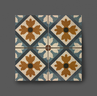 Vloertegel 15×15 cm bloemen patroon blauw bruin A150 Is geschikt voor in de badkamer, keuken of in het toilet.