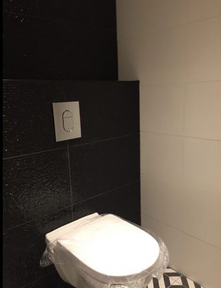 Wandtegel 33x65 cm shine zwart op het toilet